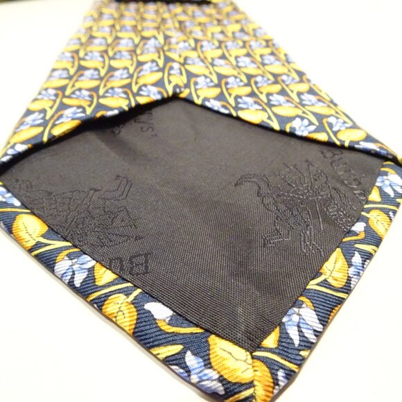Burberry London Tie Mens Silk Blue Floral Print Made In Italy Classic Gold - Picture 4 of 4